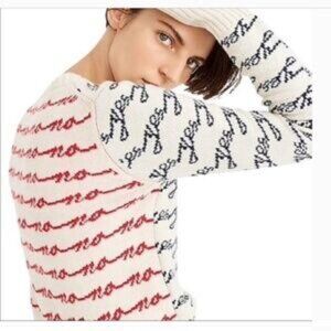 J. Crew White Sweater with Red and Blue Script